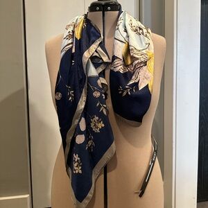 Floral Navy Silk Scarf